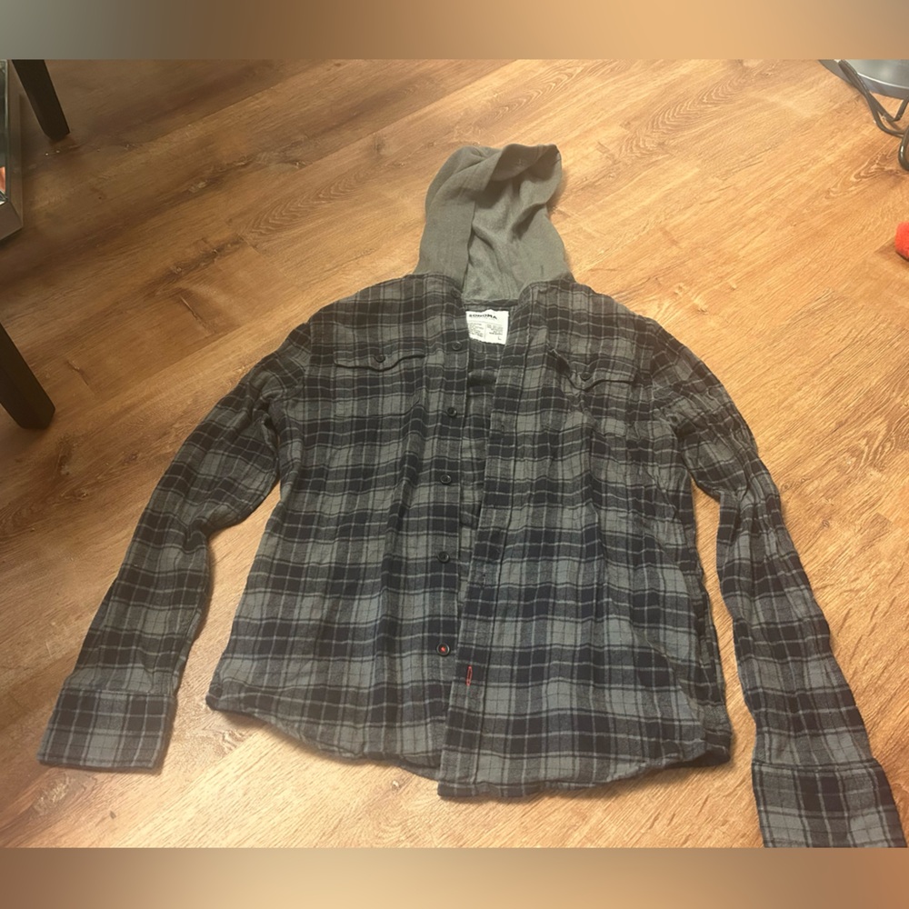 Boys… size large …  flannel button up with hood ..Sonoma brand …
